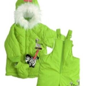 Kushies Toddler Snowsuit Jacket Pants Mittens Hat Scarf Toy Lime Green 12Months